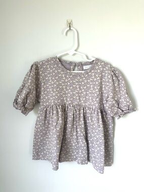 Jamie Kay Lavender Floral Puff-Sleeve Peplum Top - size 6Y - NWOT